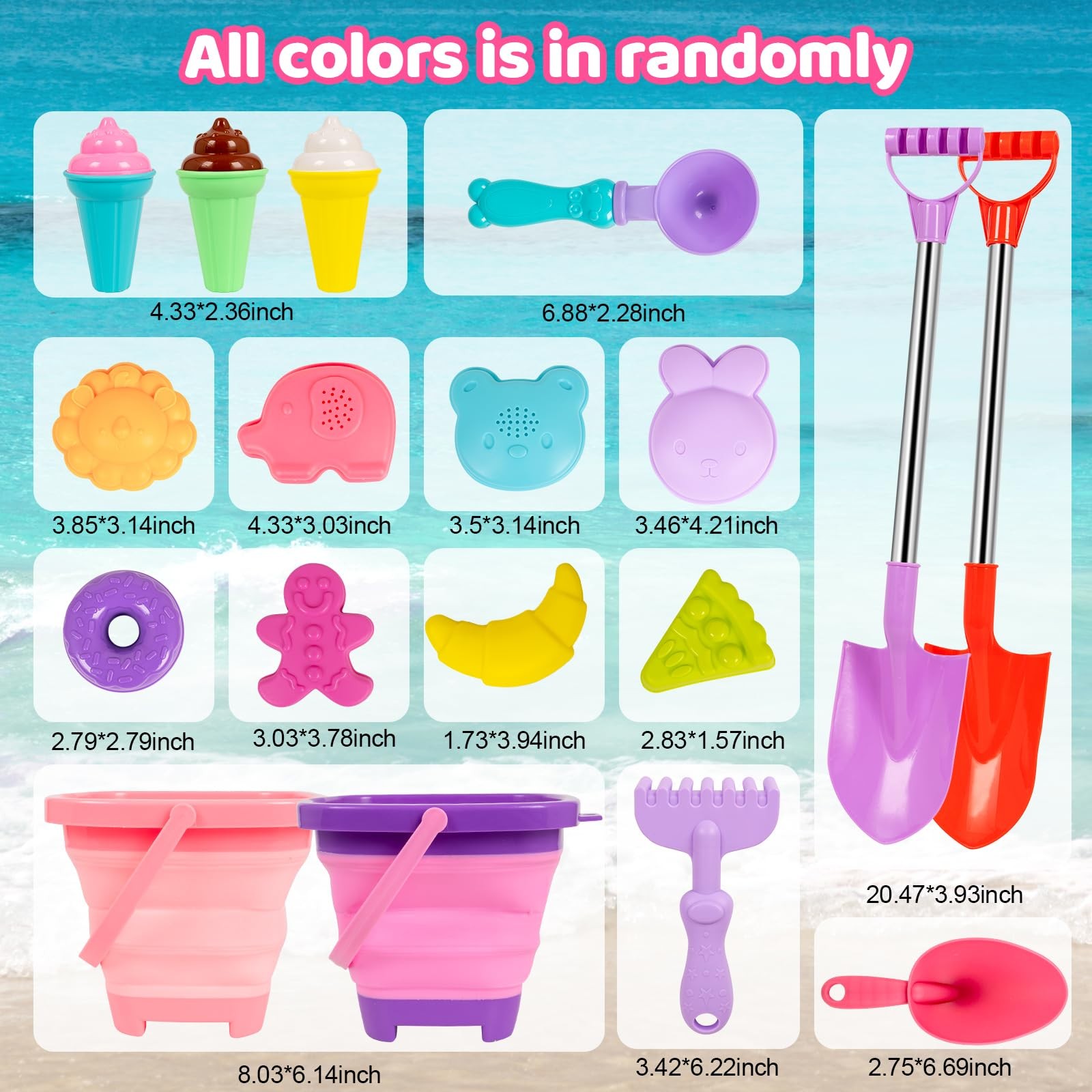 FUNWEGOT Beach Sand Toys Set Includes Collapsible Buckets 2 Large, Multicolor