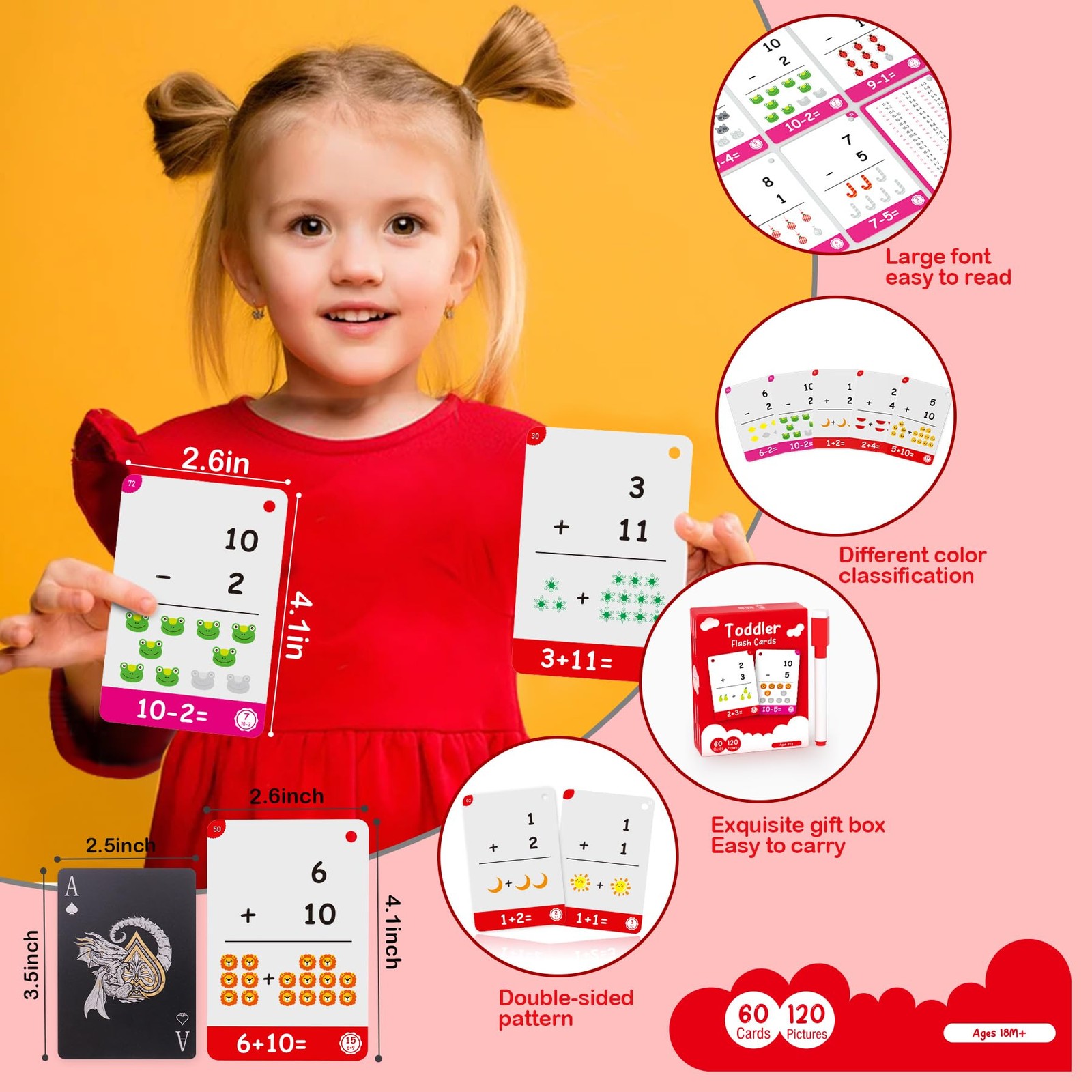 60Cards, 120 Pictures Math Flash Cards for Kindergarten,1ST, 2ND, 3RD Grade, …