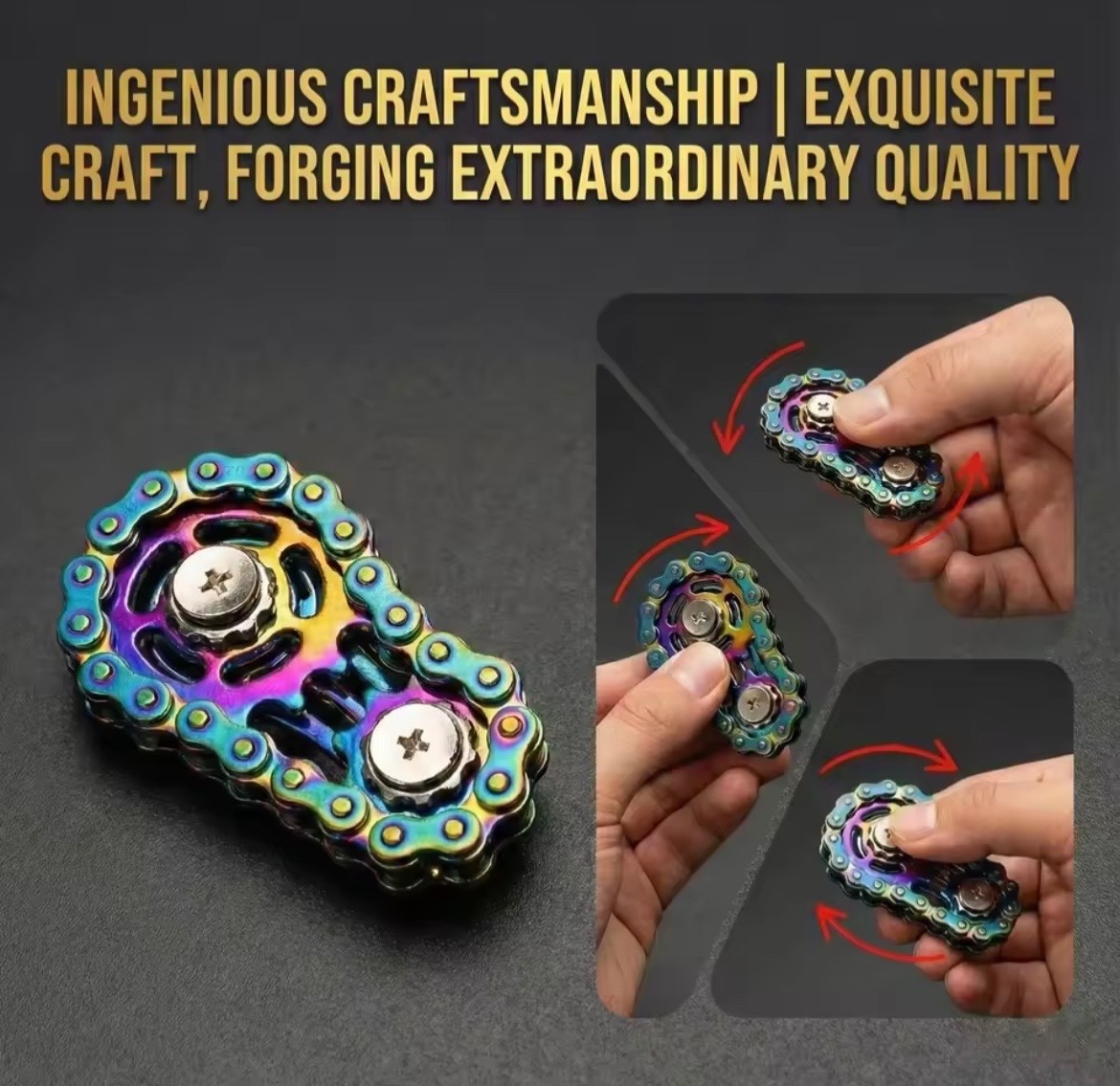 Rainbow Bicycle Chain Finger Spinner Stainless Steel Fidget Toy Stress Relief