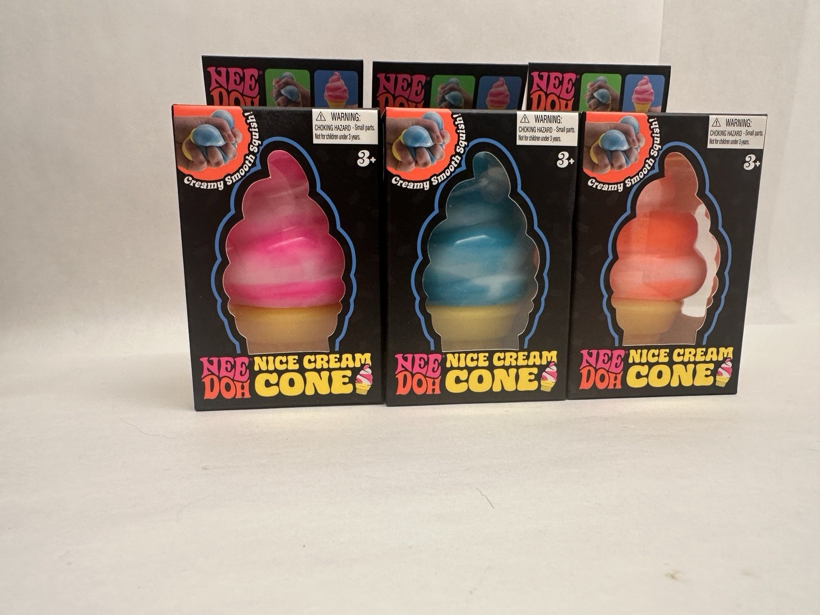 NeeDoh Nice Cream Cone Ice Cream- Set of all 3 colors Pink, Orange, Blue- RARE