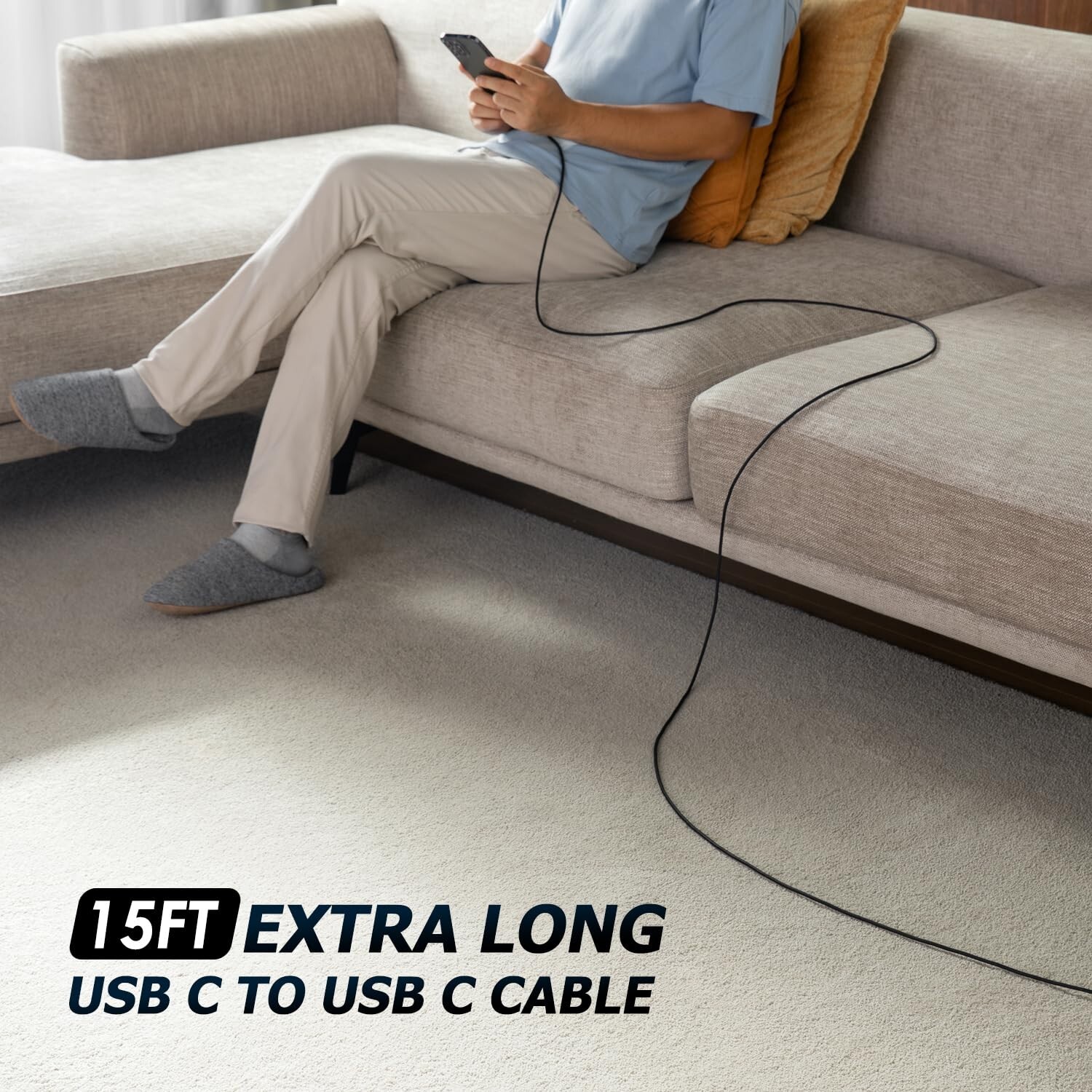 Extra Long USB C to USB C Cable 15FT 100W, USB C Charger Cable Fast Charging