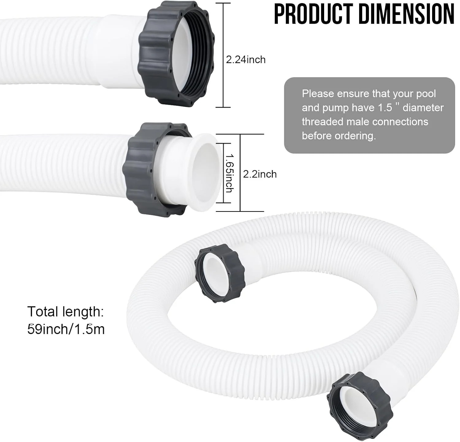 Pool Hoses 1.5″ for Above Ground Pool Replacement Hose for Pool Pump 1.5″ Diamet