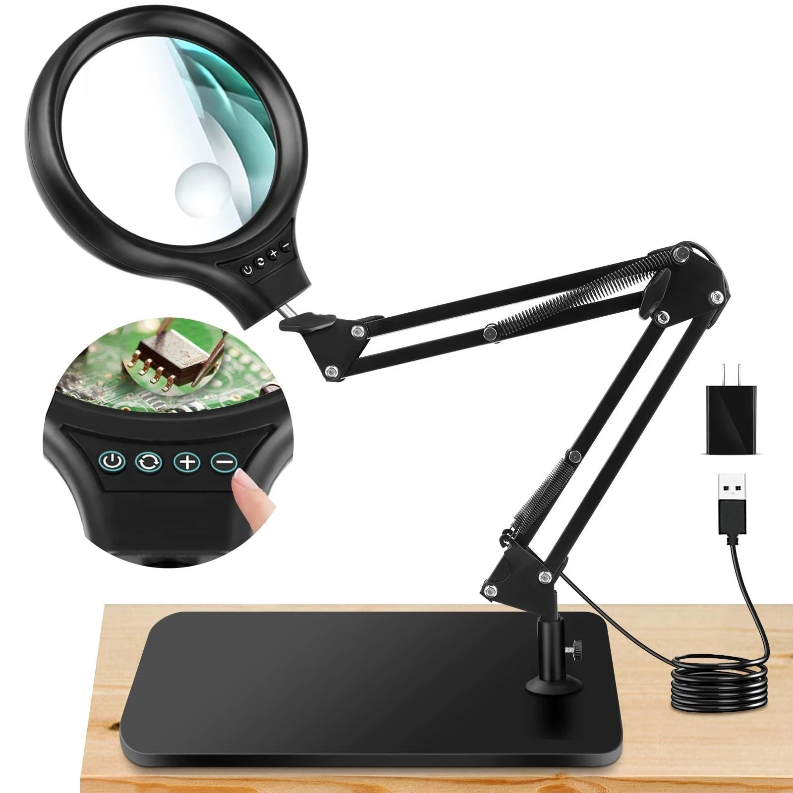 NZQXJXZ 10X 30X Large Magnifying Glass with Light and Stand, 5-inch LED Light…