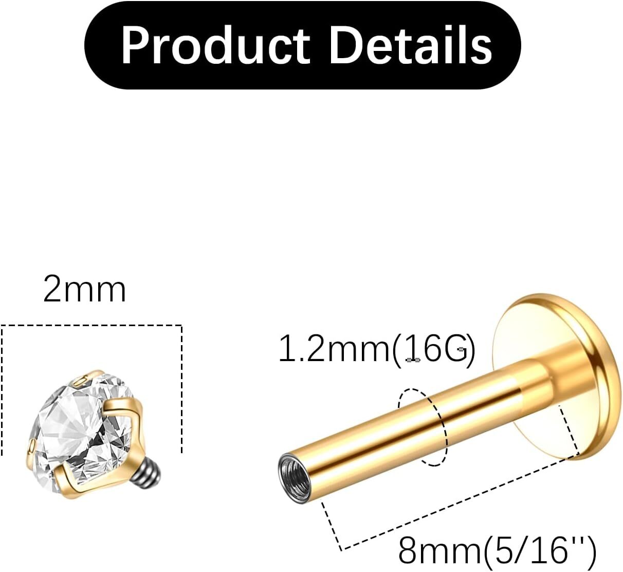 Oveta Titanium Flat Back Studs Earrings for Tragus Cartilage Piercing Jewelry