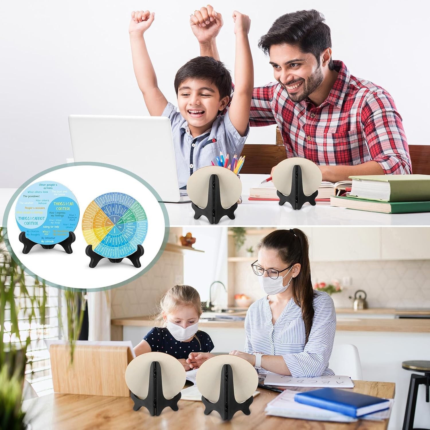 Wooden Feelings Wheel Chart Duo for Office Decor – Support Mental Health