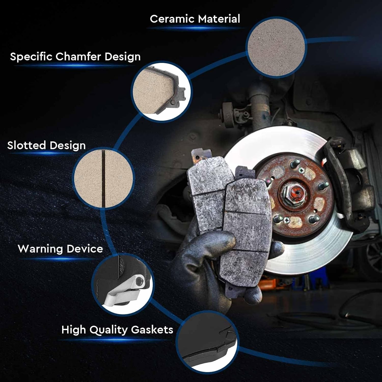 Ceramic Disc Brake Pads for Jeep Wrangler 2007-2017 Front Rear Set
