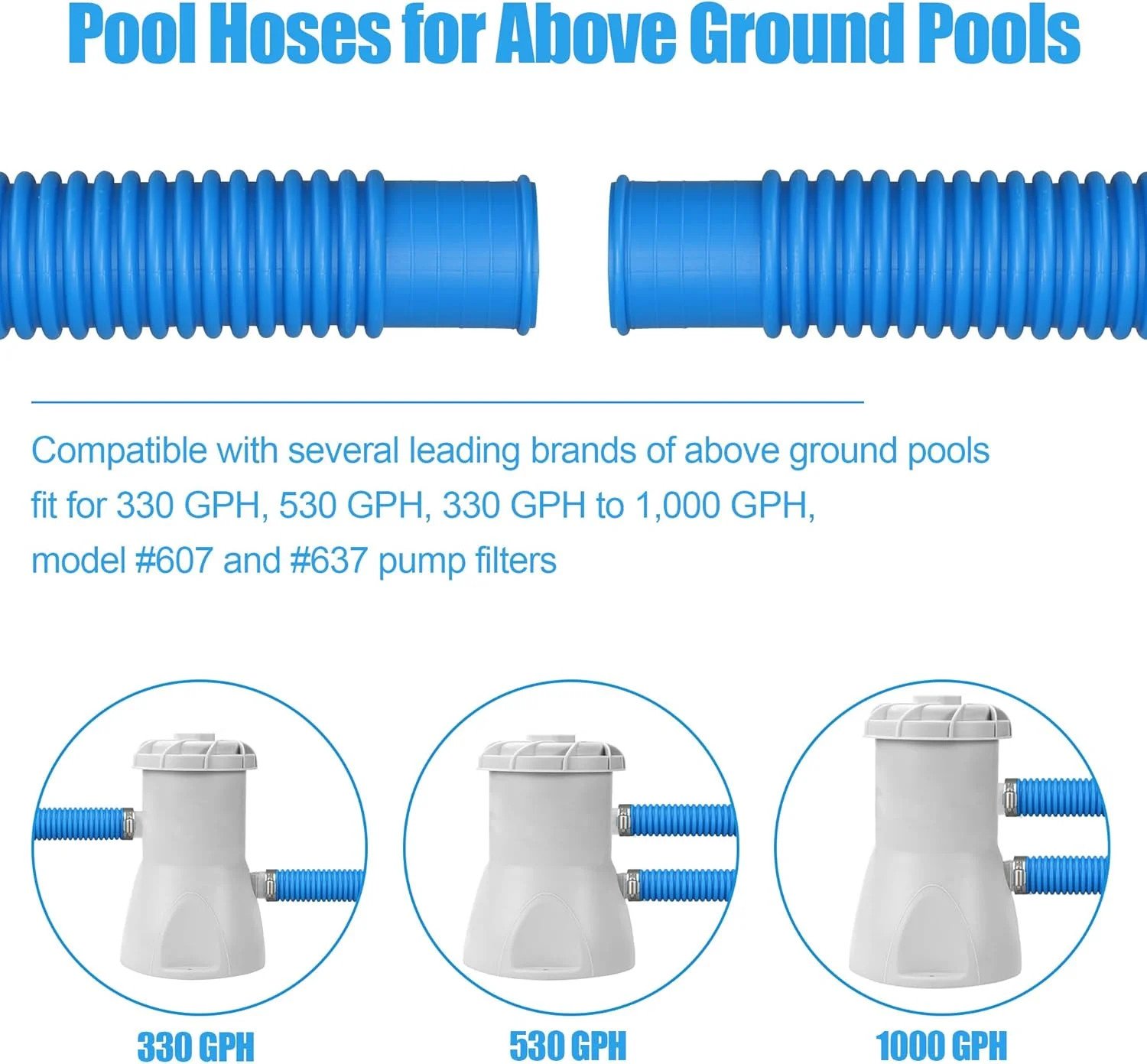 3 Pack Pool Hoses for Above Ground Pools 1.25 x 59 Inch Swimming Pool Pump Repla