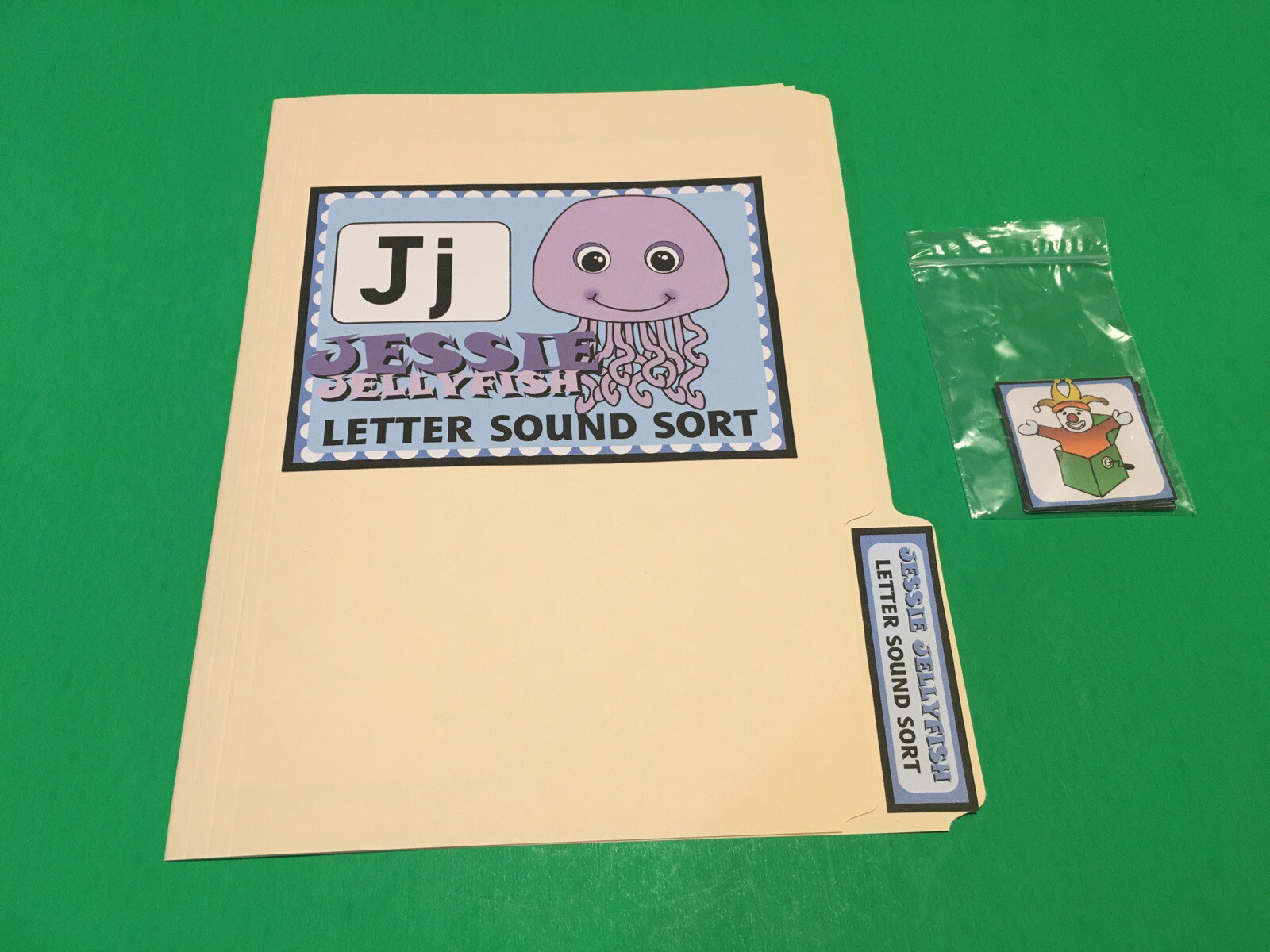 Jessie Jellyfish – Letter Jj – DIY File Folder game – Printed / Uncut