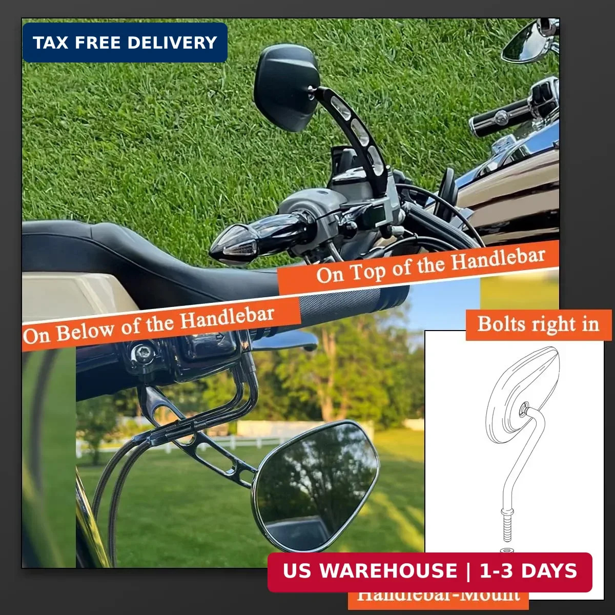 FOVPLUE Handlebar Mount Mirrors,Left & Right Side Rearview mirrors for 1982-2025