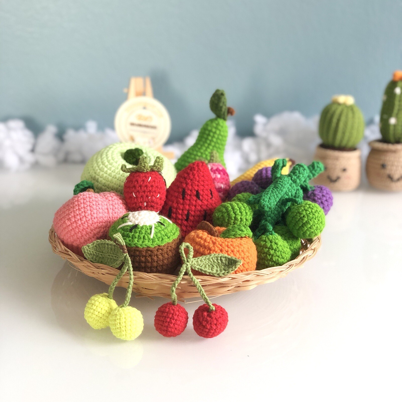 Handmade Set 10 pcs Crochet Vegetables , Fruit, Crochet Fake Food, Pretend Food