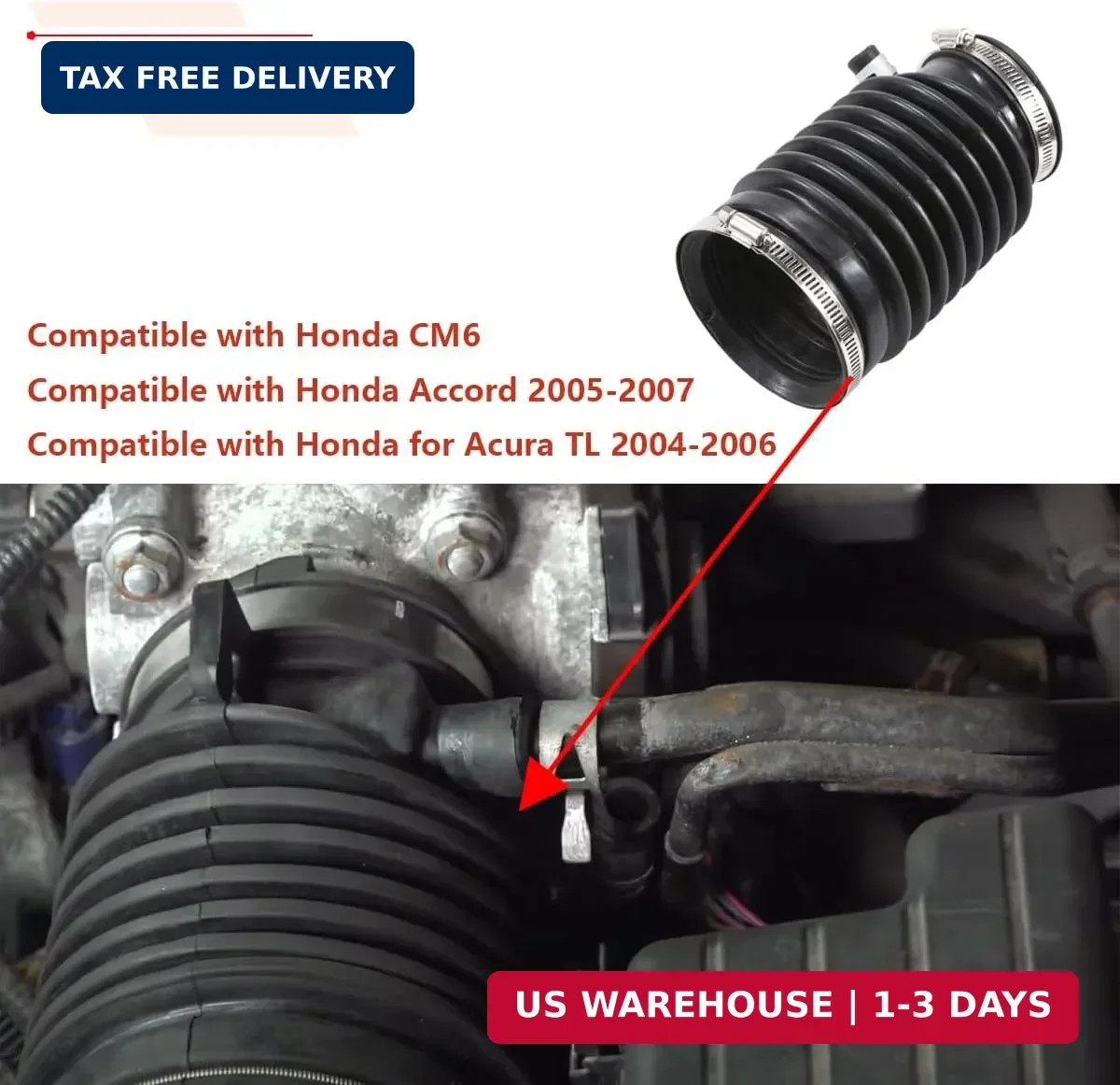 RLB-HILON Air Intake Hose Replacement for Honda Accord V6 3.0L 2003 to 2007 Year