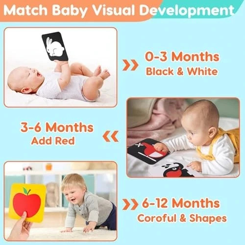 Black and White High Contrast Baby Books Flash Cards Tummy Time Mirror Toys