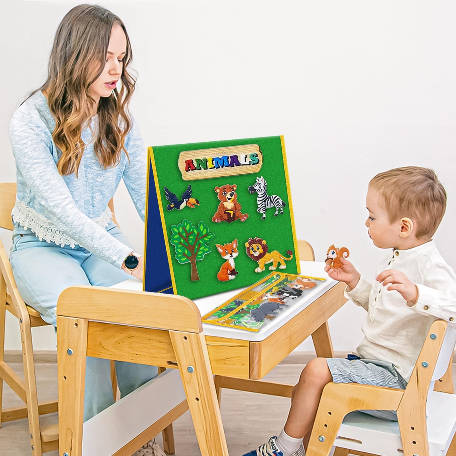 AKAYOK Foldable Felt Board for Toddlers – Double-Sided Flannel 1, Multicolor