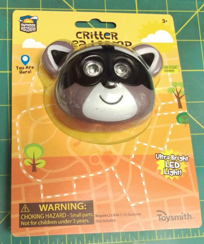 Outdoor Discovery Critter Head Lamp Cute Raccoon Headlamp has Adjustable Strap