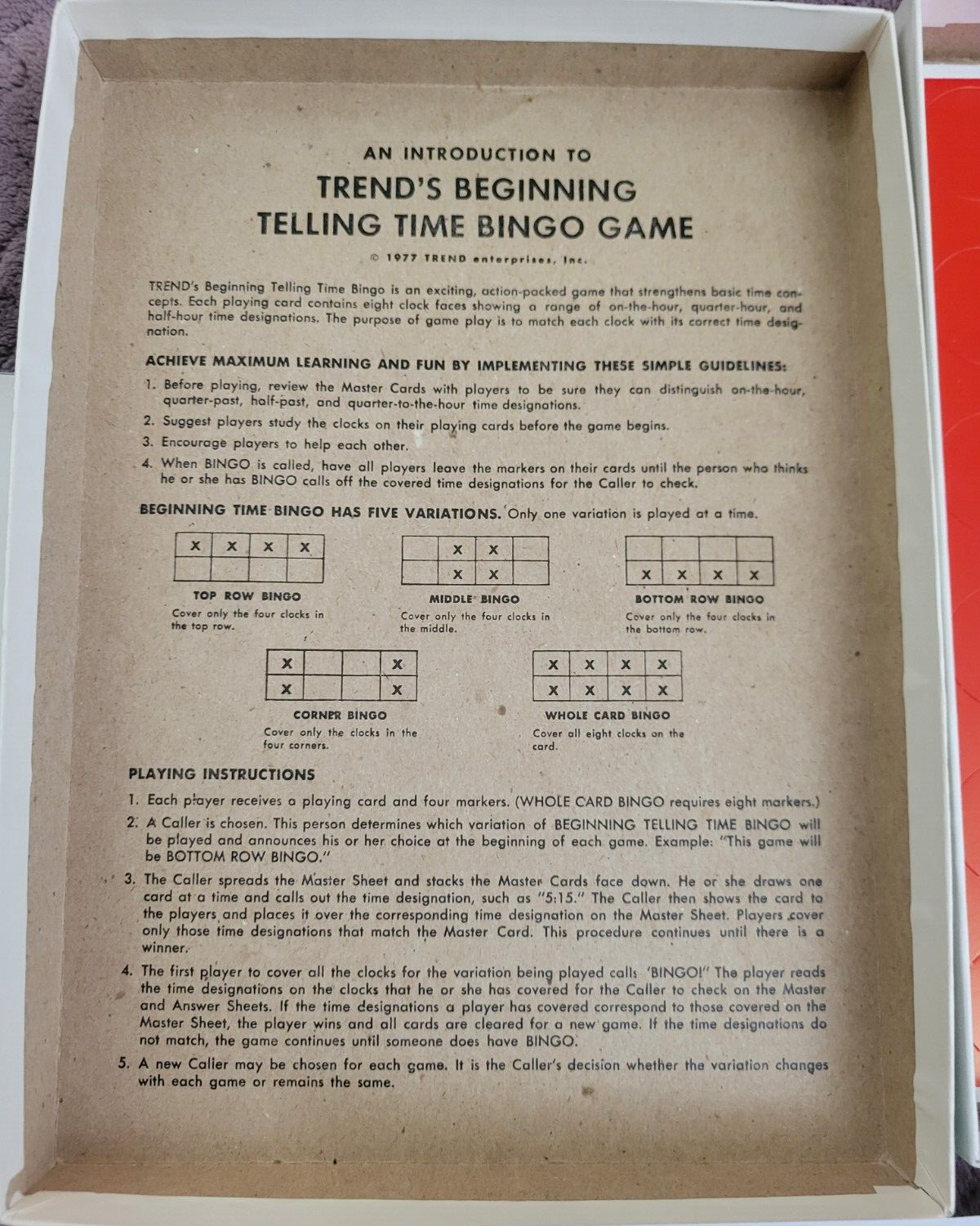 Vintage Trend Beginning Telling Time Bingo Complete – Active Learning -1977