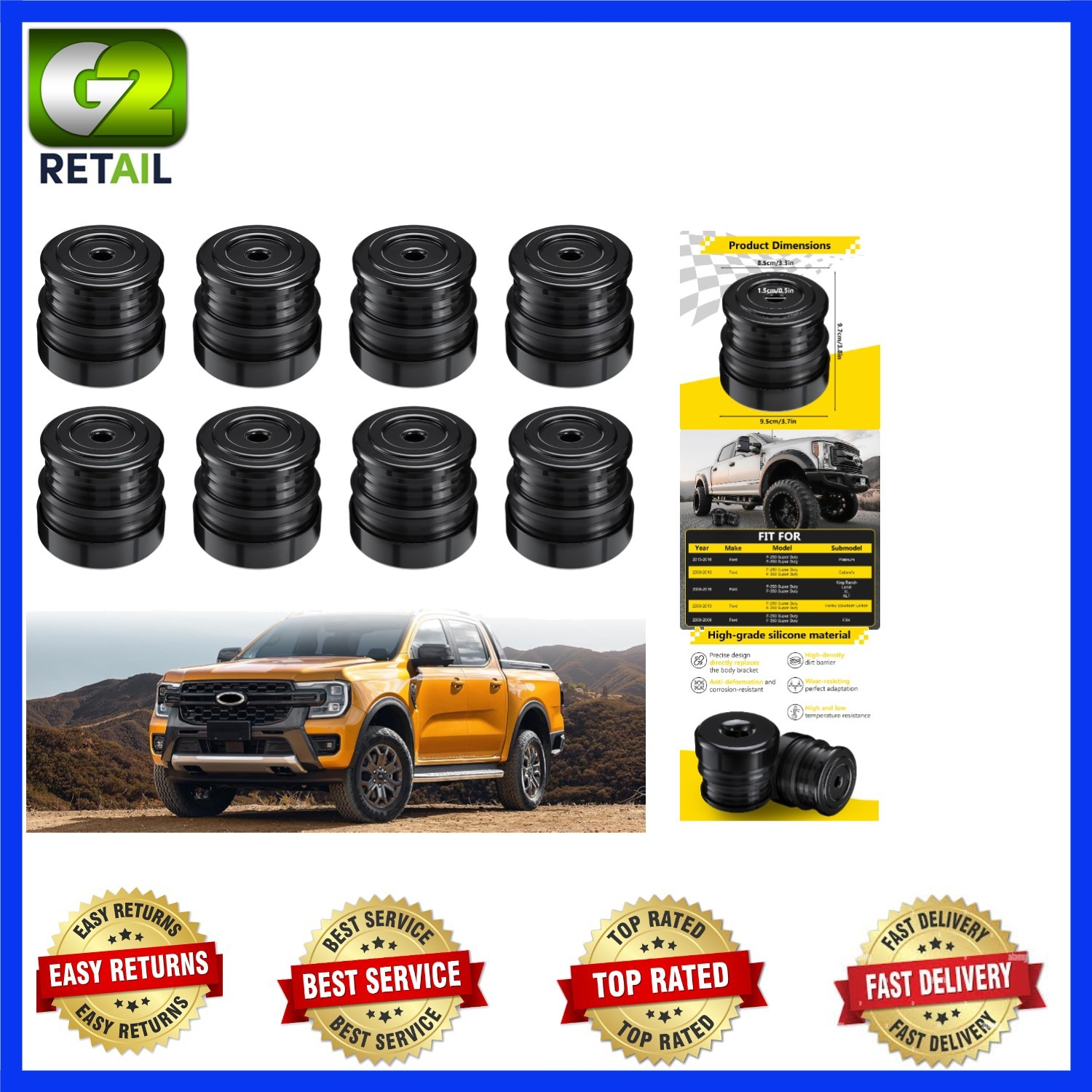 Silicone Body Mount Bushings Kit – Compatible with Ford F-250/F-350 2008-2016 Cr