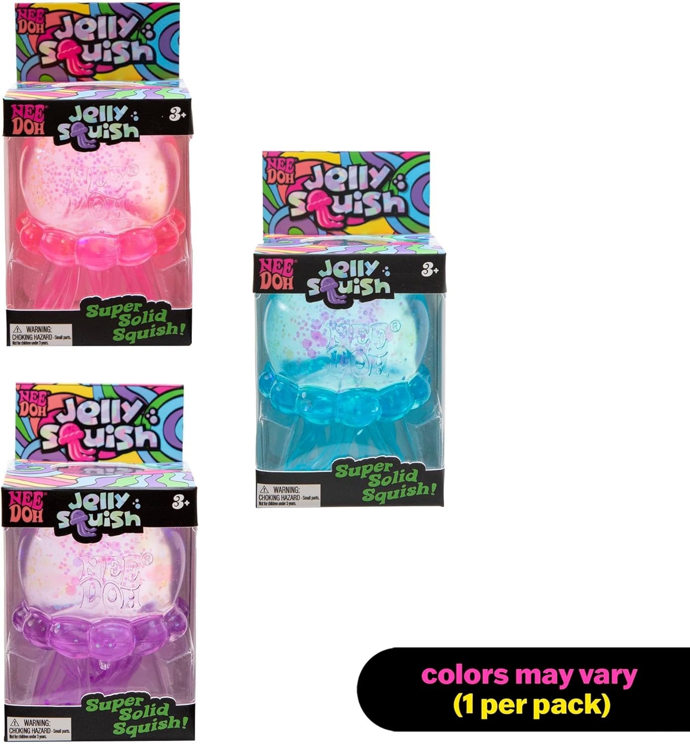 Schylling NeeDoh Jelly Squish: Purple, Pink, Blue Complete Set of 3 – Sealed