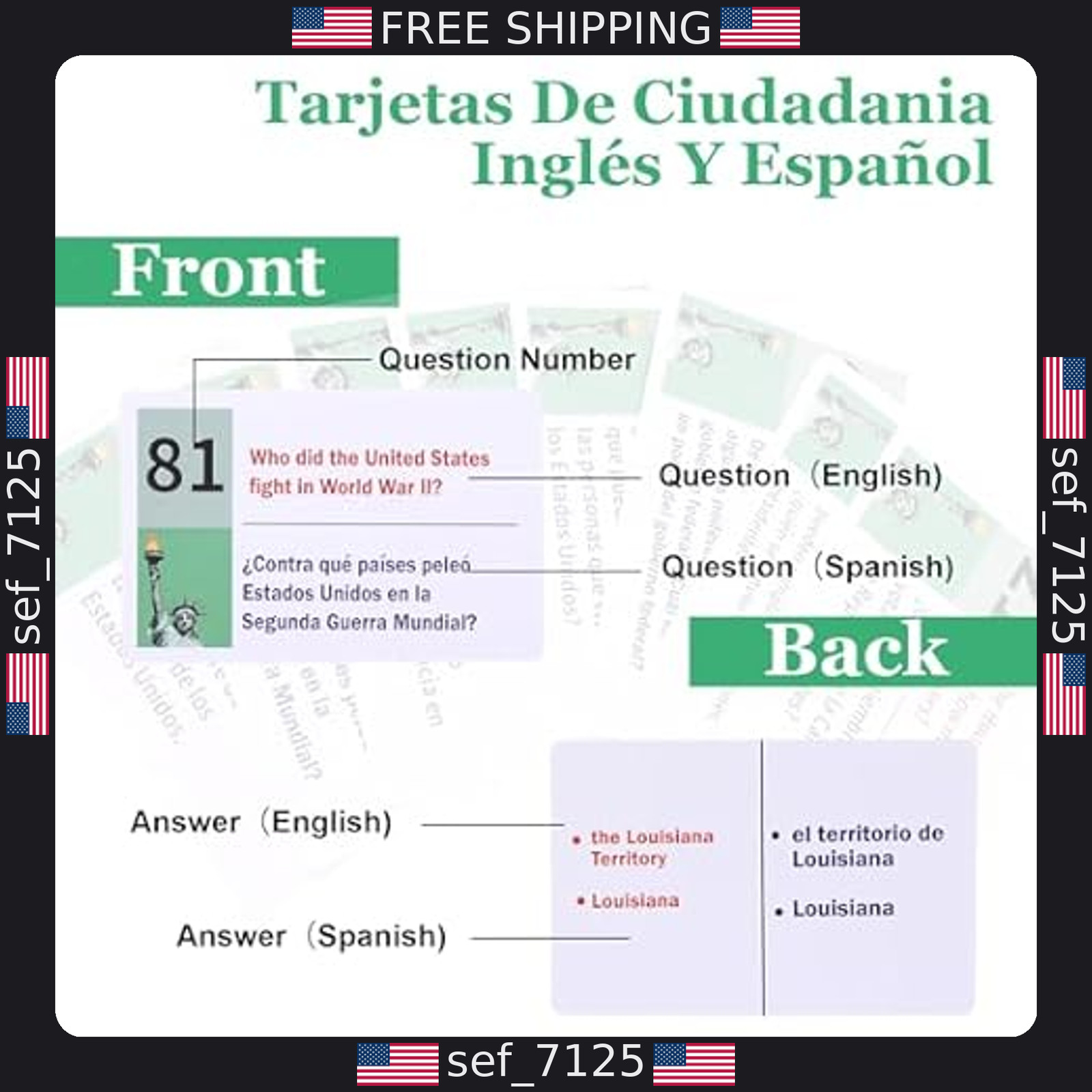 US Citizenship Flash Cards & Study Guide 2026 – 100 Questions in English/Spanish