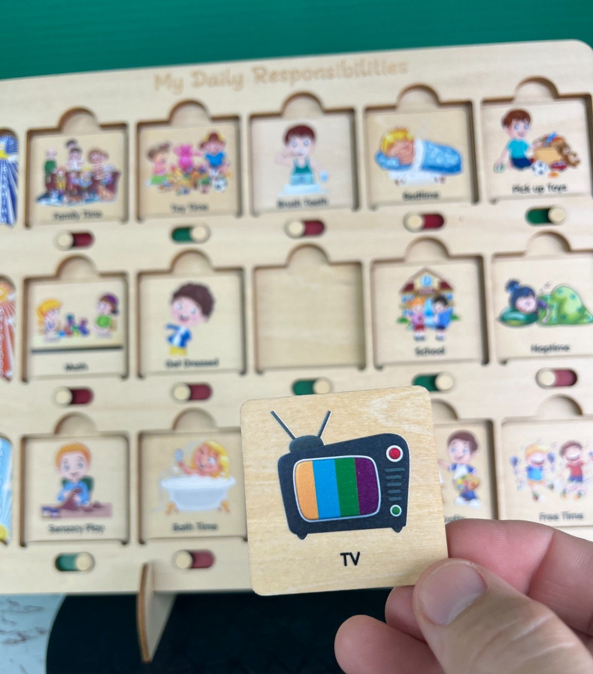 Wooden Montessori Daily Responsibilities Chart Routine Board for Toddlers Kids