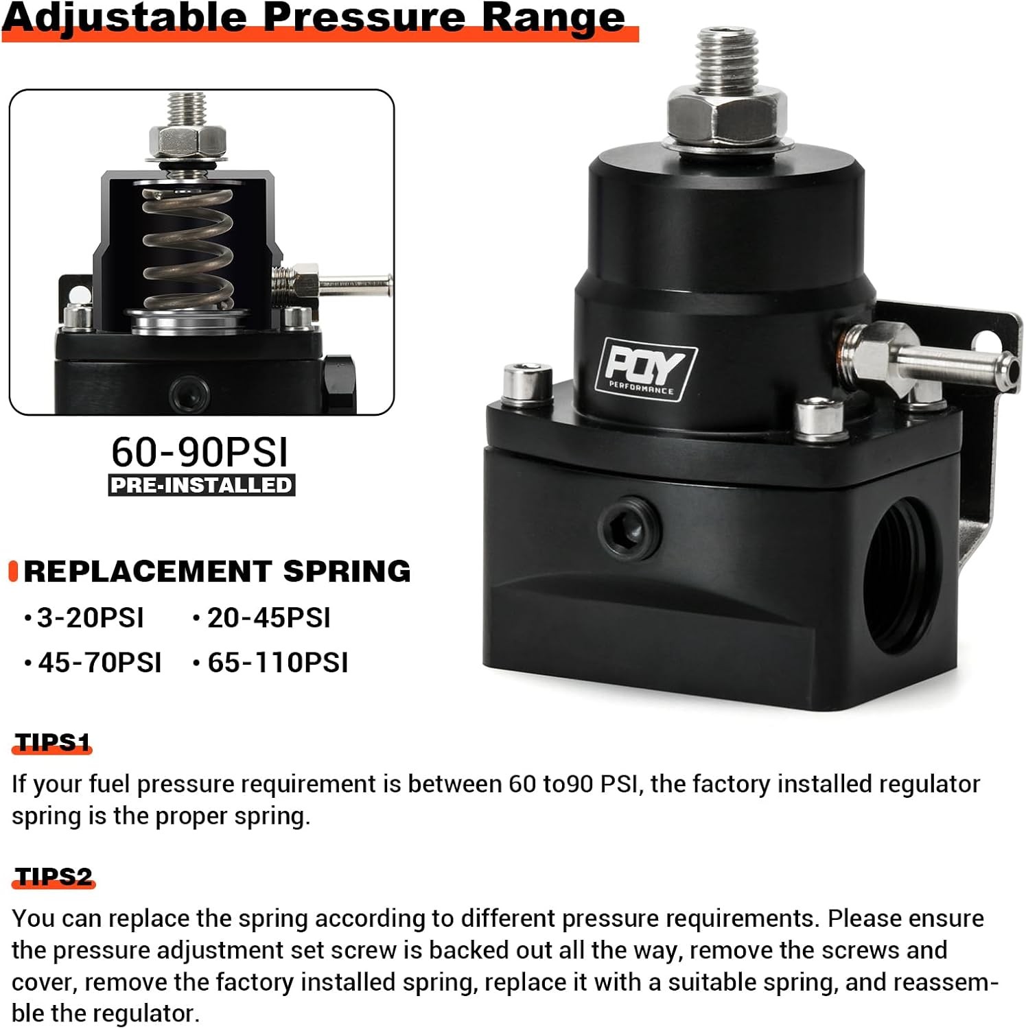 Adjustable Fuel Pressure Regulator Kit 3-110PSI with AN10 Feed Port and AN6