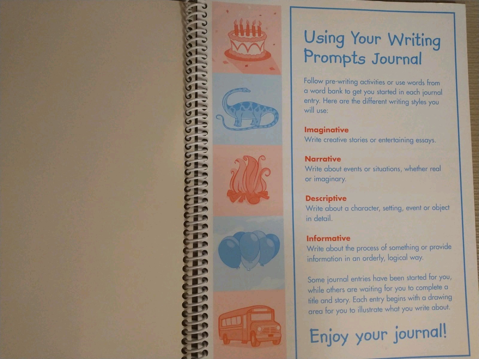 Lakeshore Writing Prompts Journal Spiral Bound for Kids Ages 6+ Multicolor