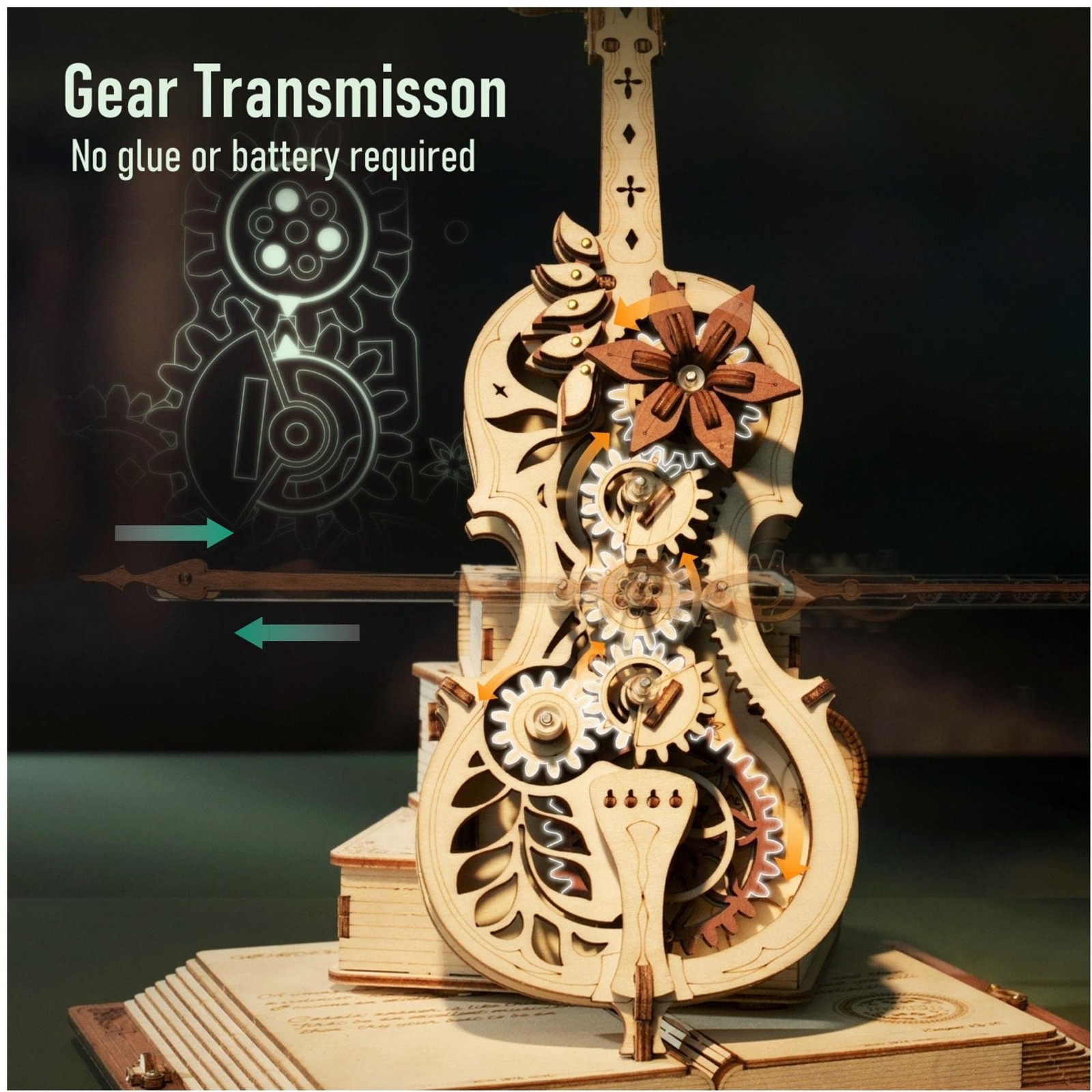 3D Wooden Mechanical Cello Puzzle DIY Music Box Model Kit, STEM Educational