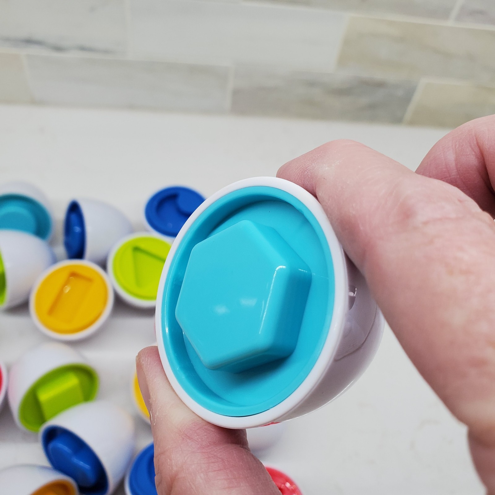 Matching Shapes Game 12 Plastic Eggs – Shapes & Color Sorter Educational Play