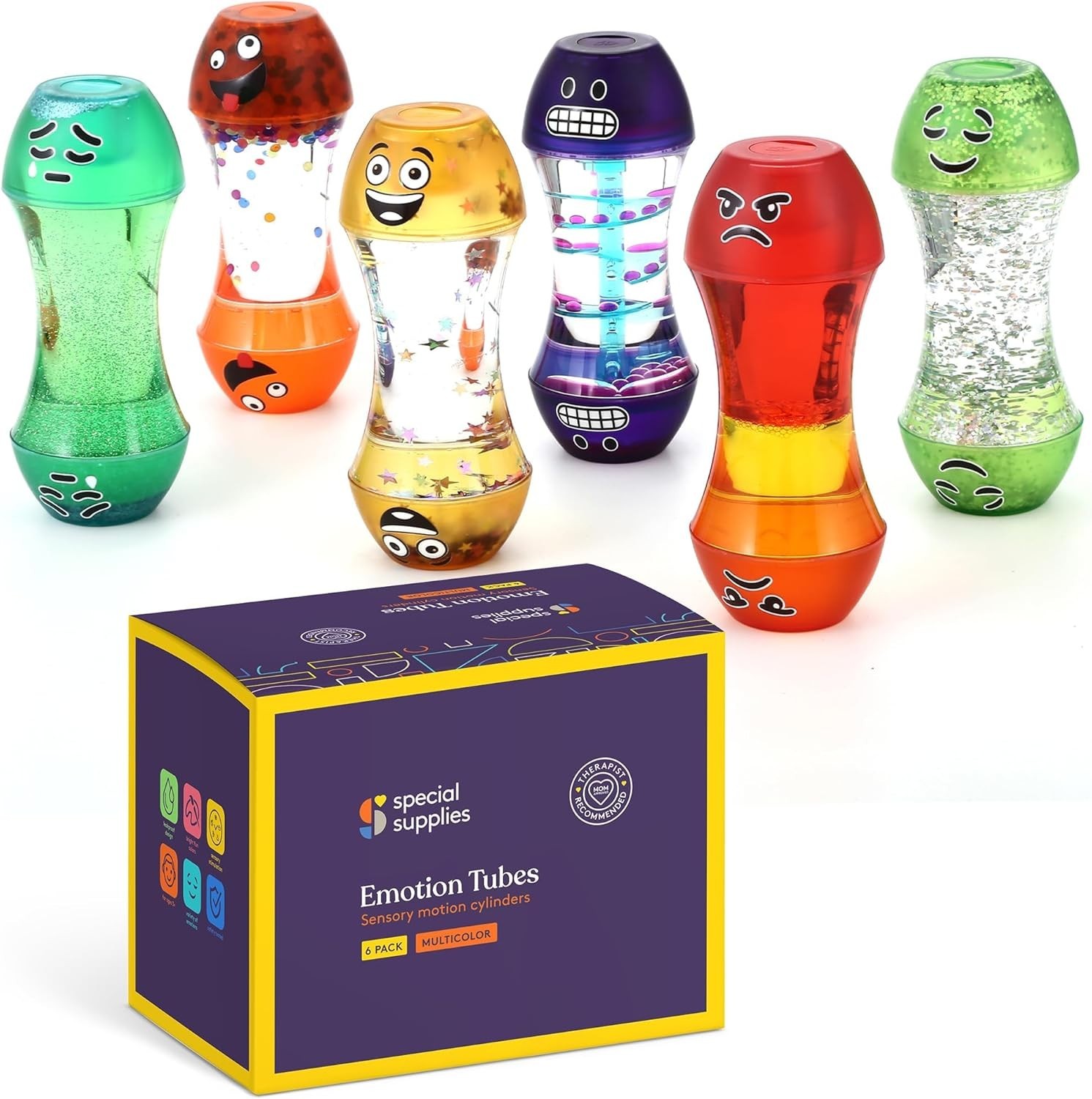 Liquid Motion Bubbler Toy, Emotion Tubes, 6-Pack Colorful Hourglass Timers