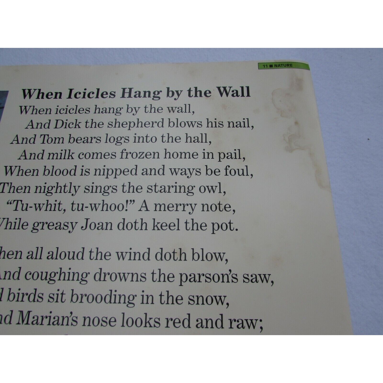 When Icicles Hang the Wall School Poster William Shakespeare 30254 Poetry VNTG