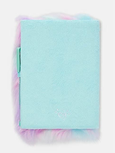 Justice Girl Faux Fur Fluffy Flip Sequins Diary Journal Writing Notebook Initial