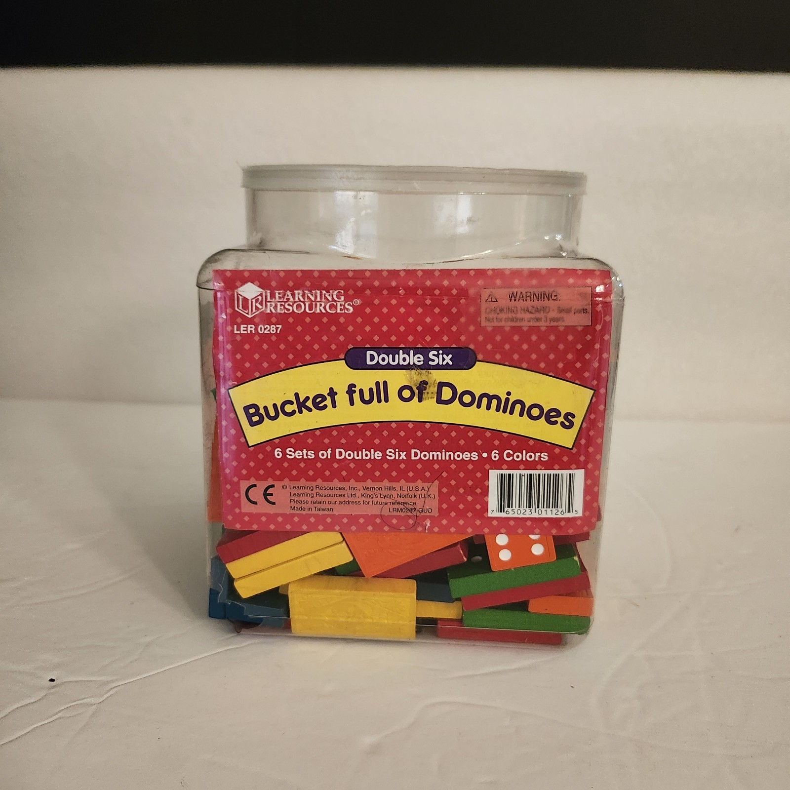 Vtg Bucket Full Of Dominoes By Learning Resources Complete 6 Sets 6 Colors