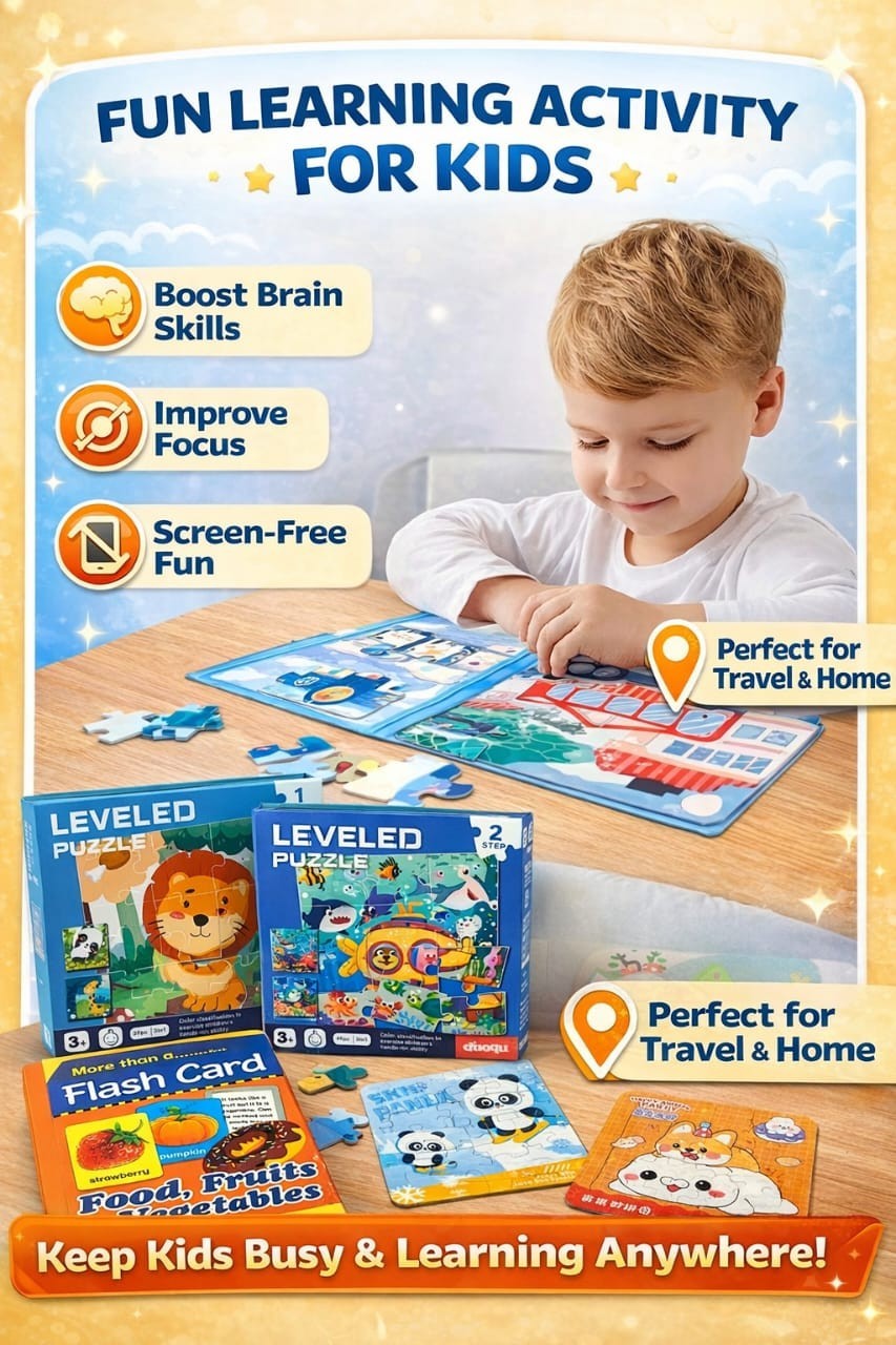 Mega Kids Bundle – Magnetic Puzzles + Flash Cards & Mini Jigsaw -Travel Activity