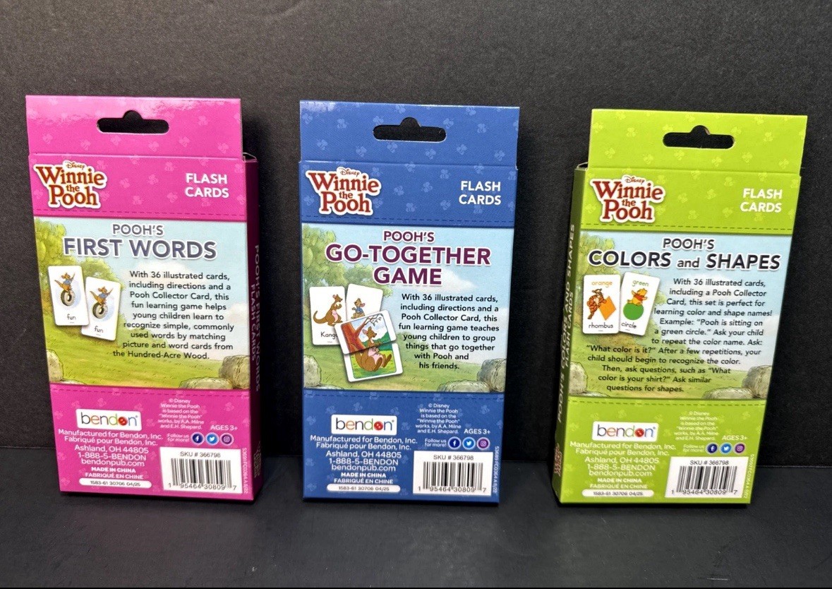 Disney Winnie the Pooh Flash Cards Set of 3 First Words Go-Together & Colors DT