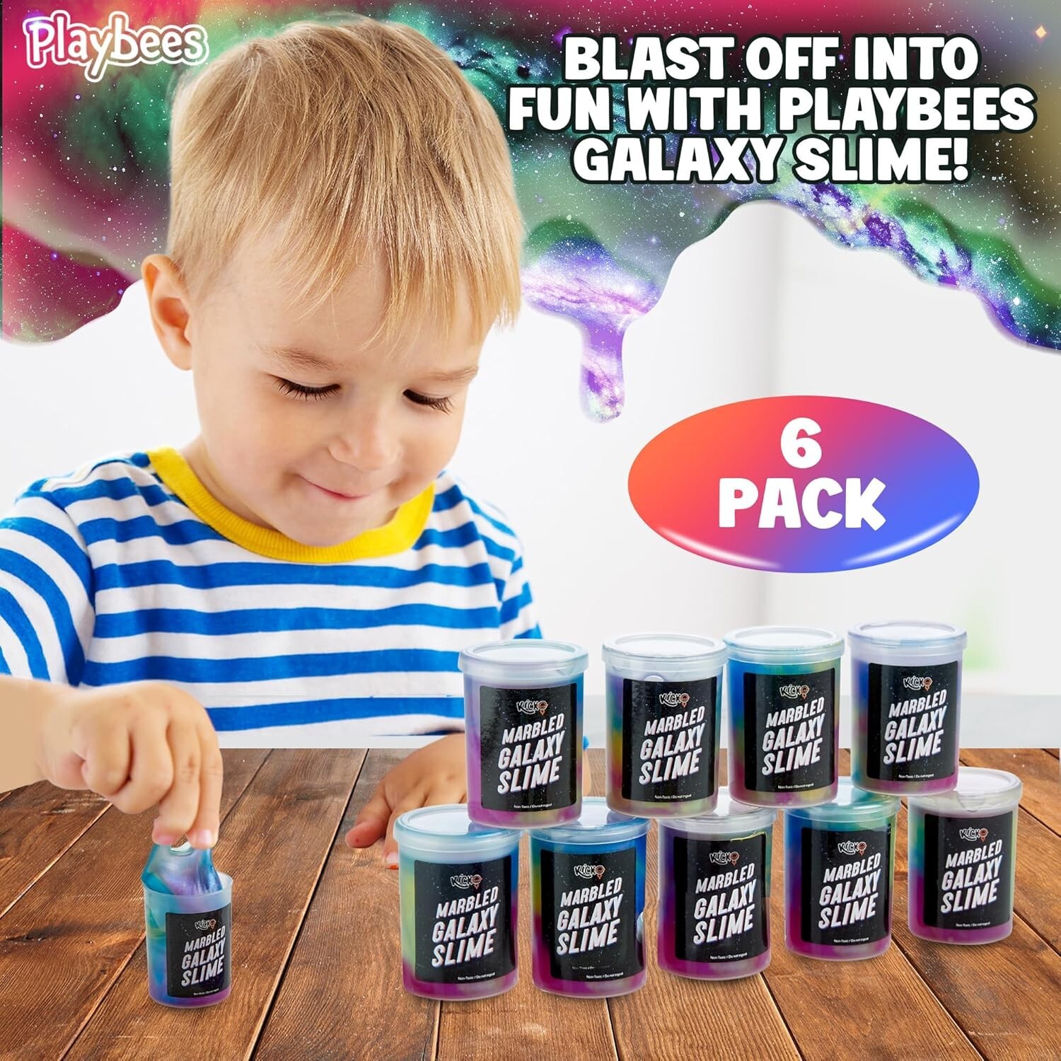 Marbled Galaxy Slime – 6 Pack – Cosmic Galaxy Gooey Unicorn Fidget Kit