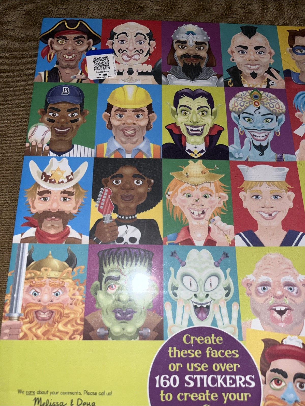 Melissa & Doug Make-a-Face Sticker Pad Crazy Characters 20 Faces New Sealed
