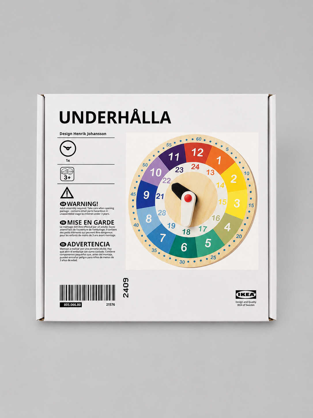 IKEA UNDERHALLA Educational Wooden Clock, Multicolour, 25 cm UNDERHÅLLA NEW