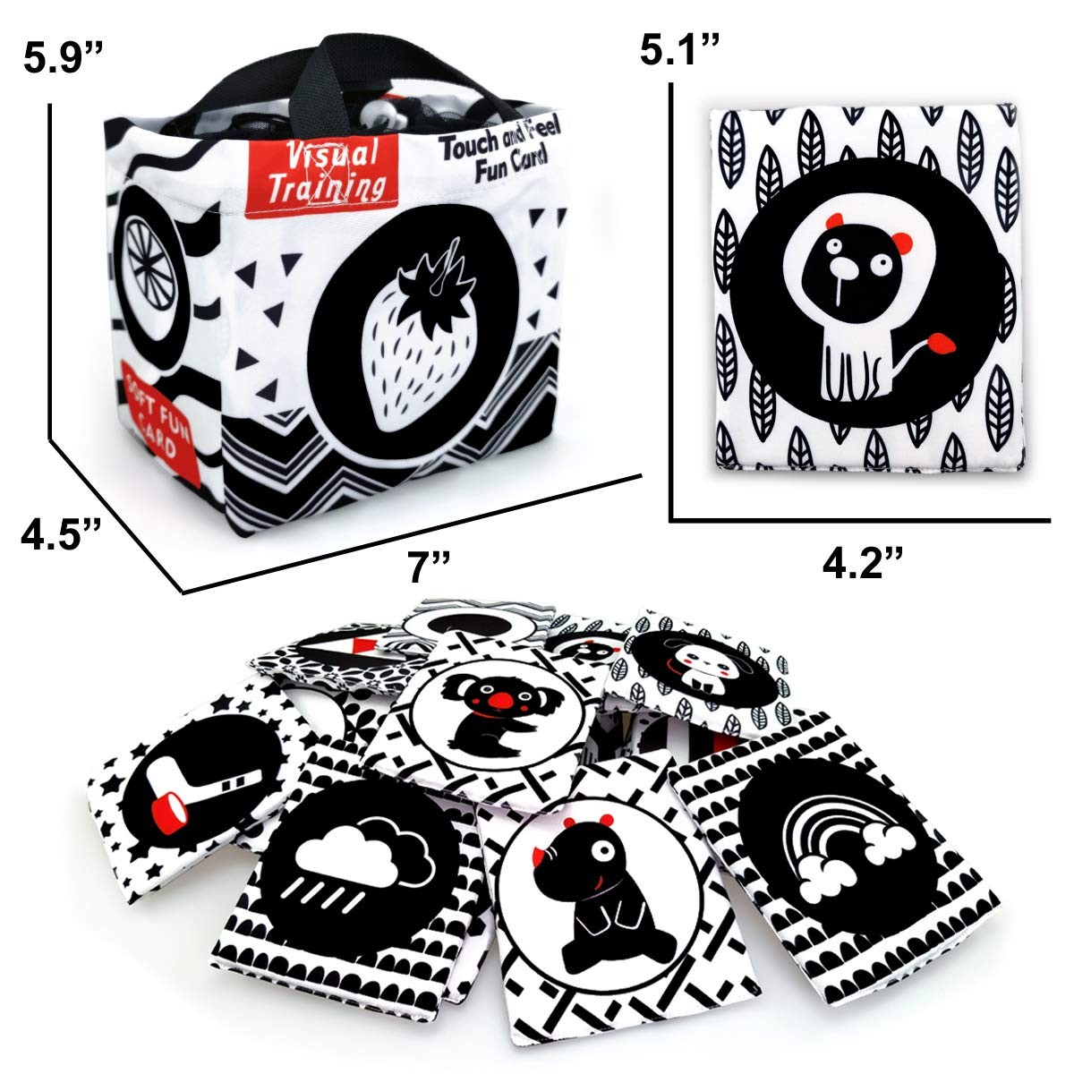 Black and White Flash Cards for Baby Vision Development Soft Cloth 24 Cards