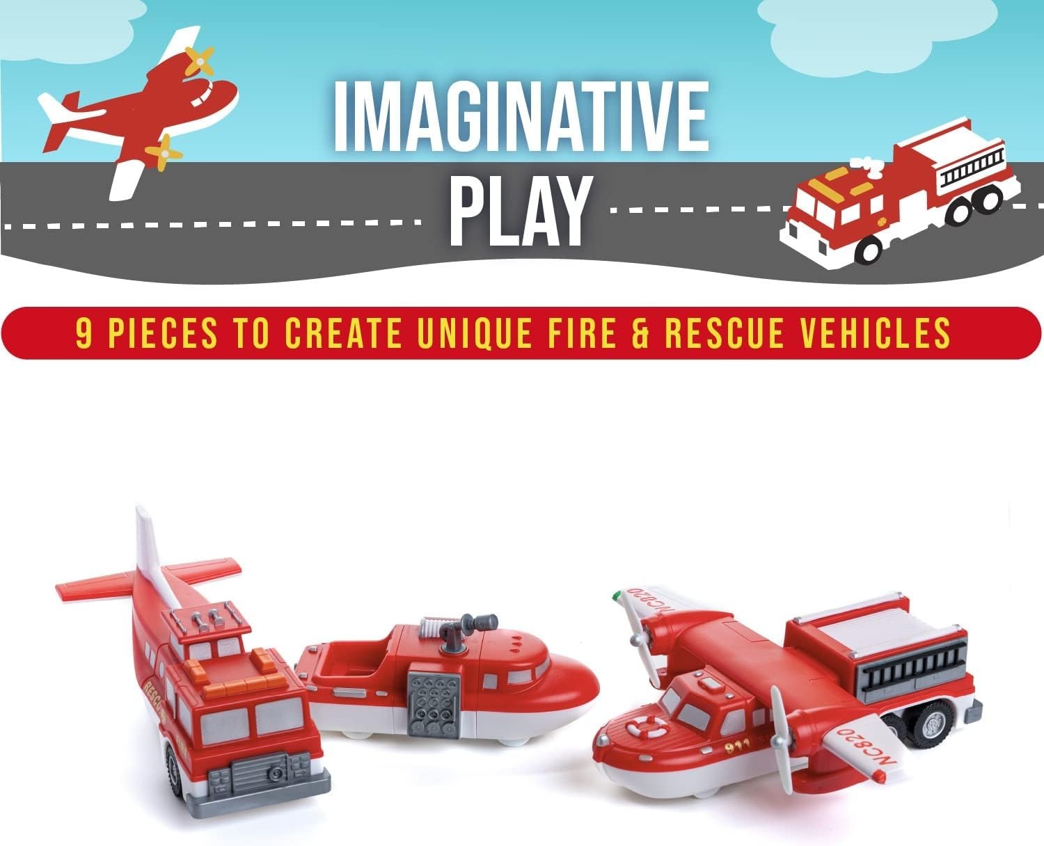 POPULAR PLAYTHINGS Magnetic Mix or Match Vehicles, Fire & Rescue – Free Shipping