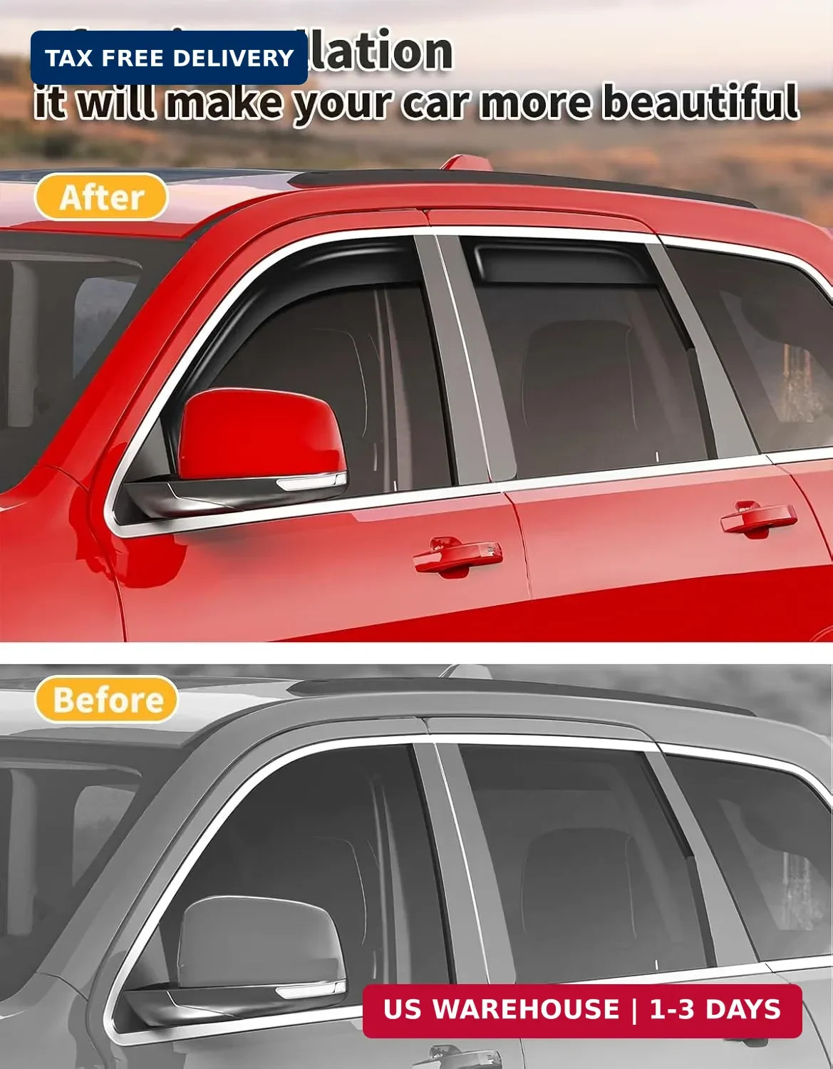 in-Channel Window Rain Guards Fit for Jeep Grand Cherokee(Limited) 2011-2021 Ext
