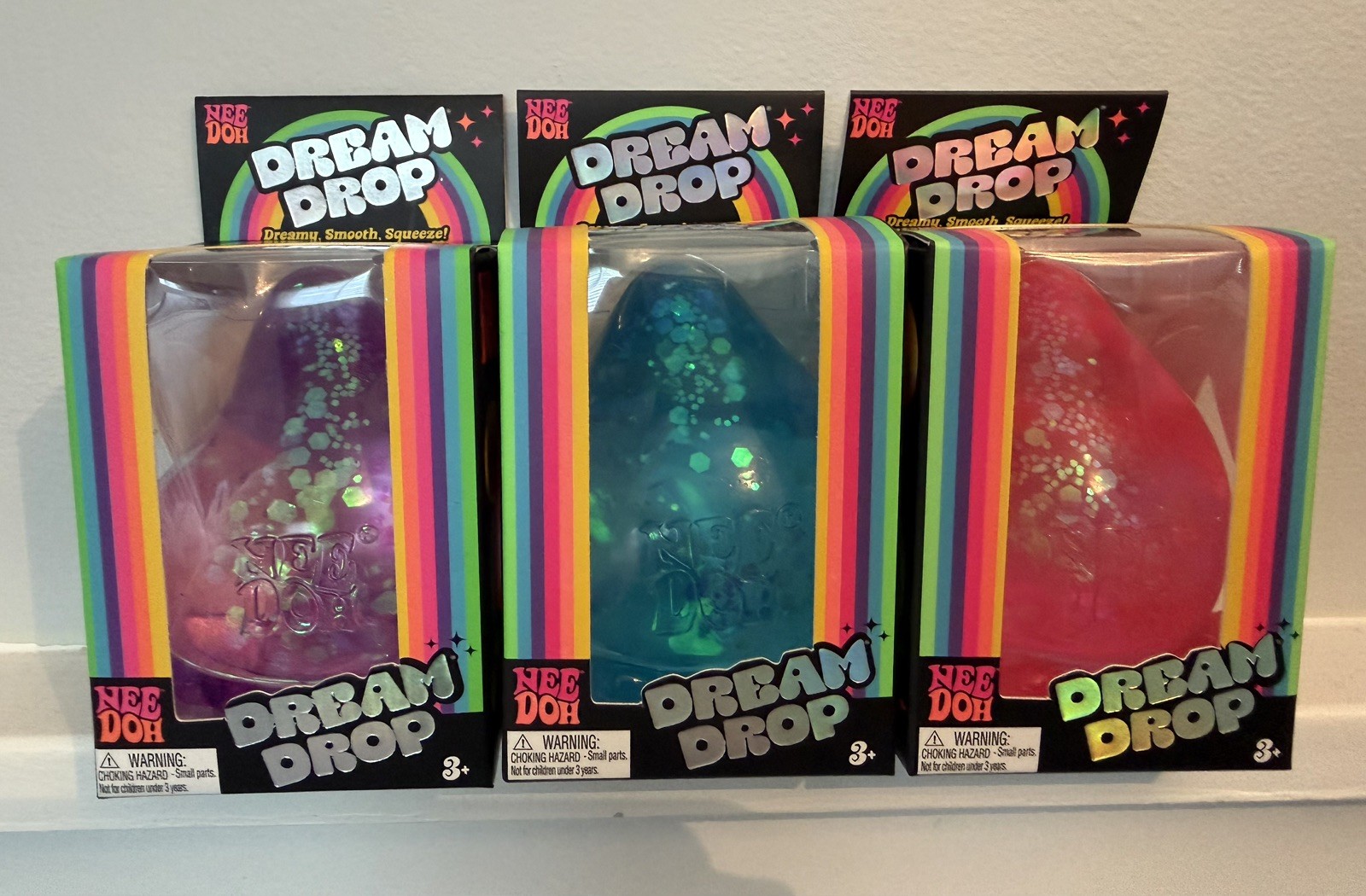 Schylling Needoh Dream Drop Glitter Set of 3 Blue Purple Pink Sensory Toys