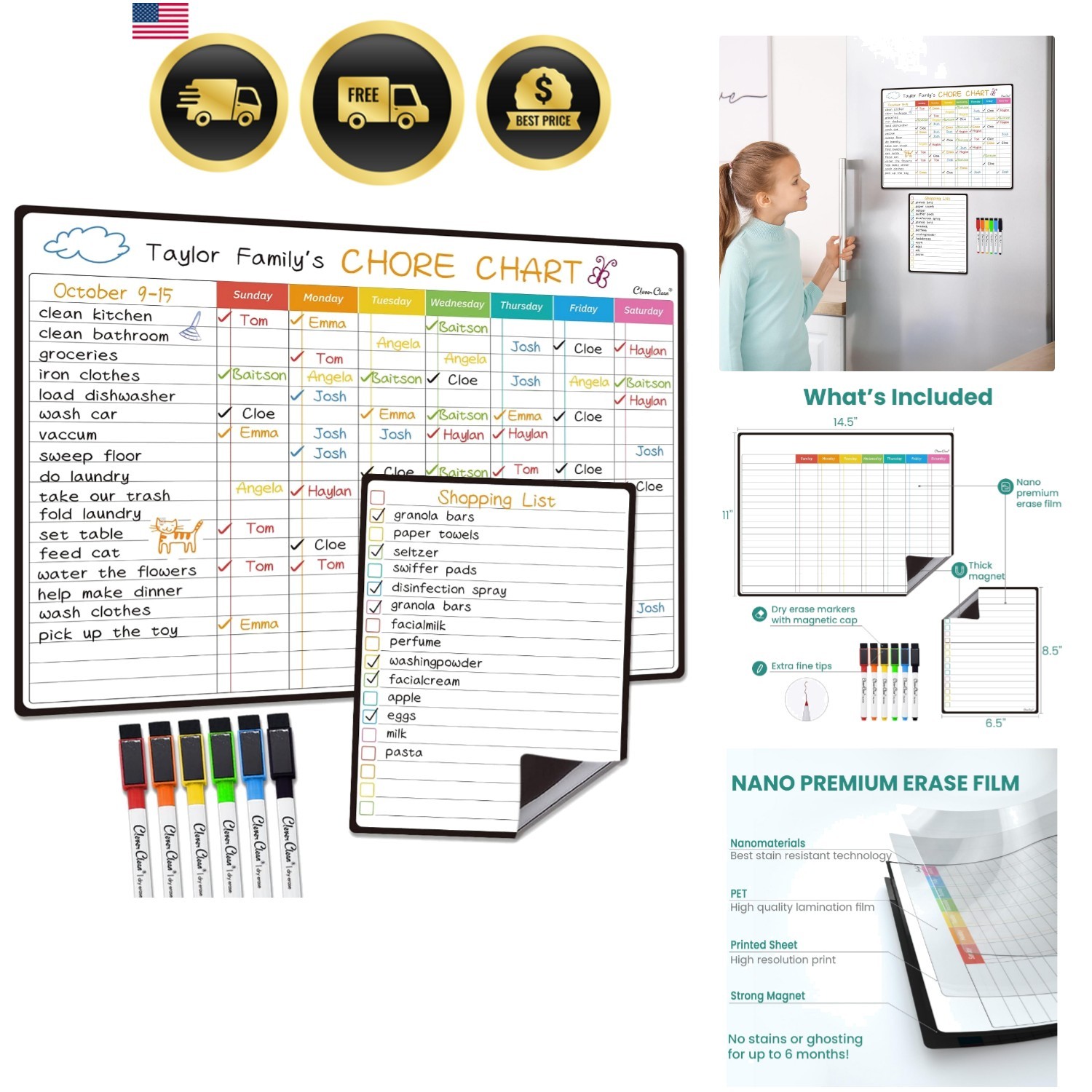 Magnetic Dry Erase Chore Chart – 14.5″x11″ Chore Chart for Kids, Teens and Ad…