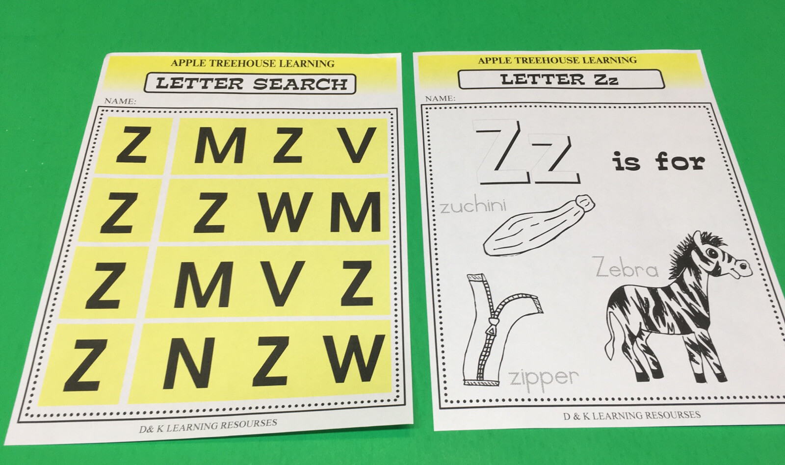 Letter Zz – Apple Treehouse Worksheets – Preschool Teaching supplies 20pgs