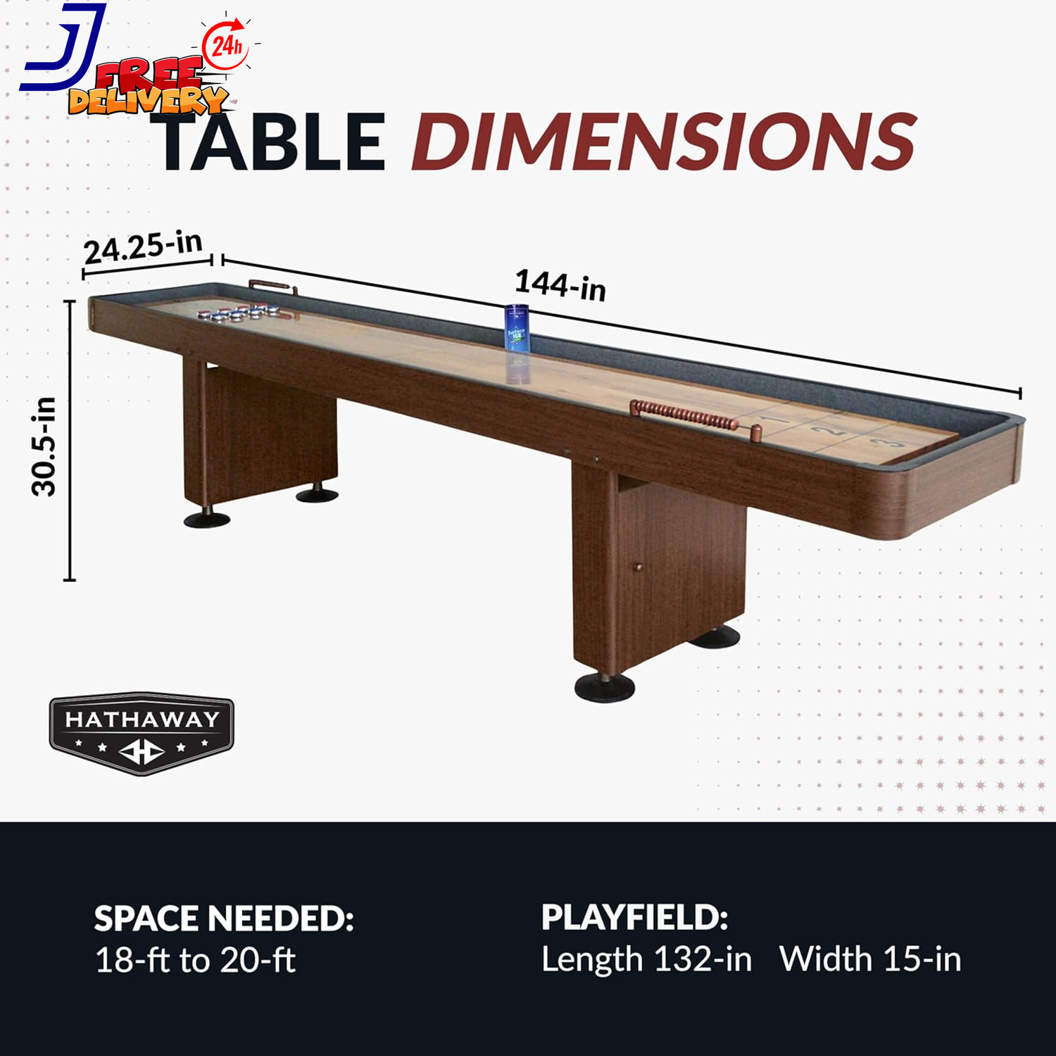 Challenger Shuffleboard Table for Family Arcade Game Room with Poly Coated Playf