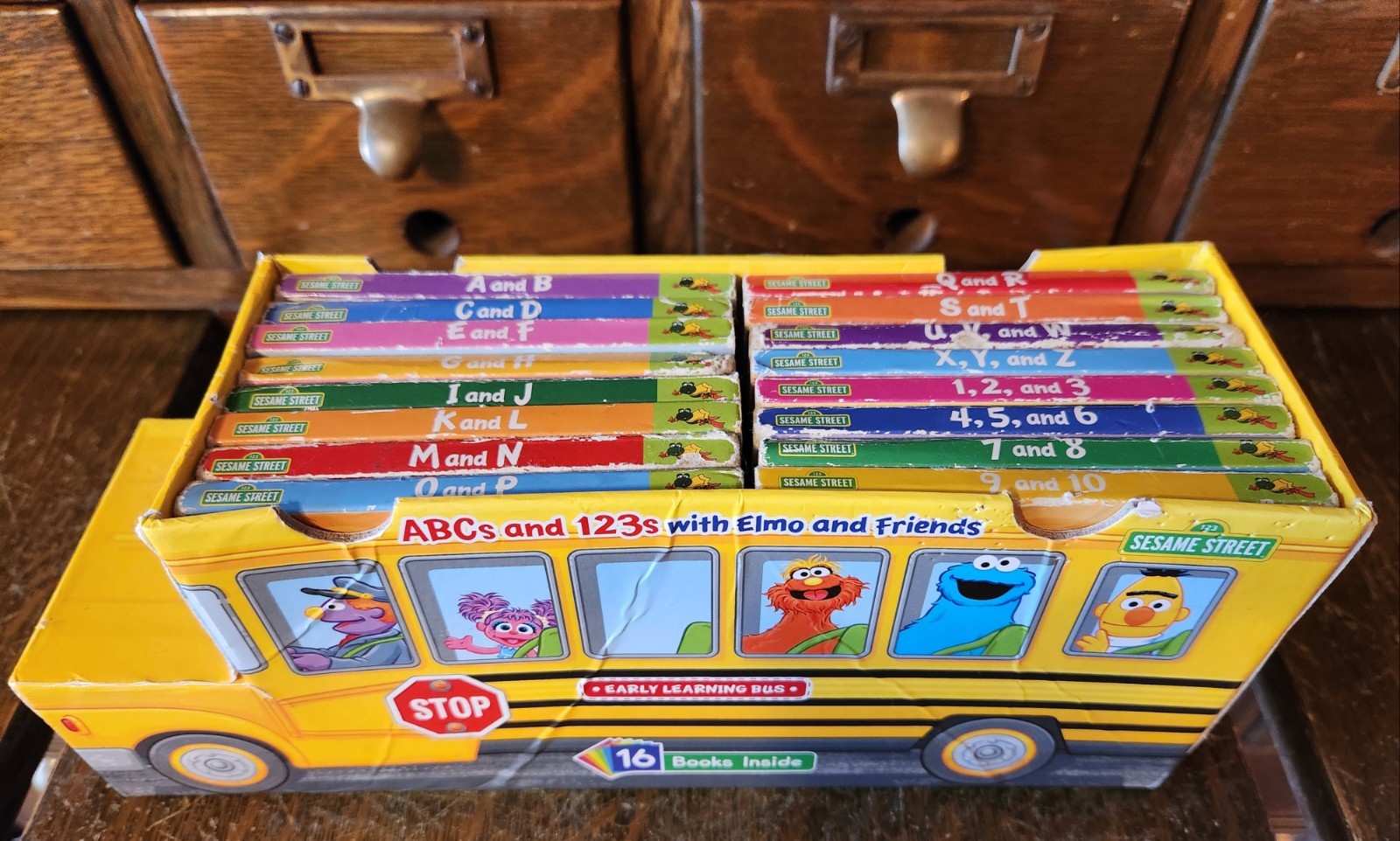 Sesame Street Learning Bus Board Books 2013 Set ABCs & 123s Elmo & Friends