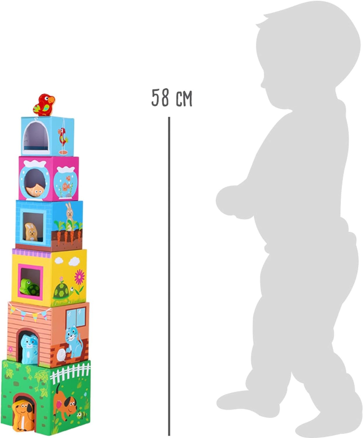 Small Foot 10044 Colourful Stacking Cubes made of cardboard, motor activity w/ 6