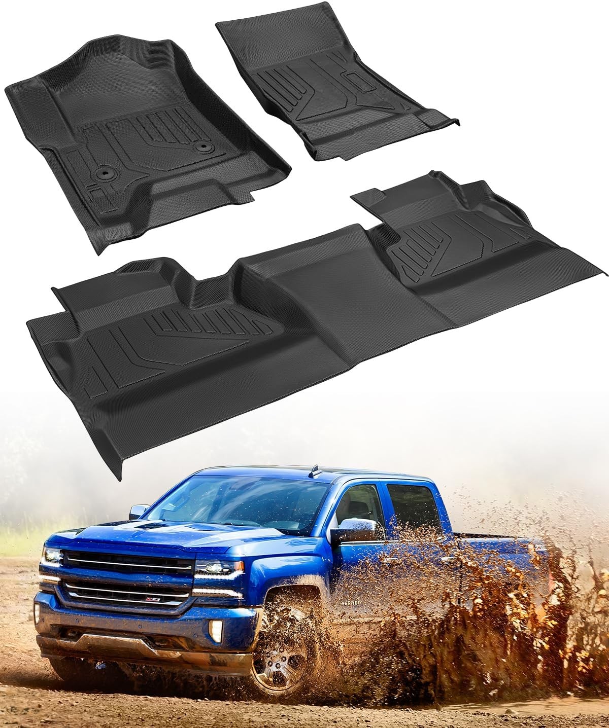 All Weather Floor Mats 2014-2018 for Chevy Silverado & GMC Sierra 1500, 2015-201