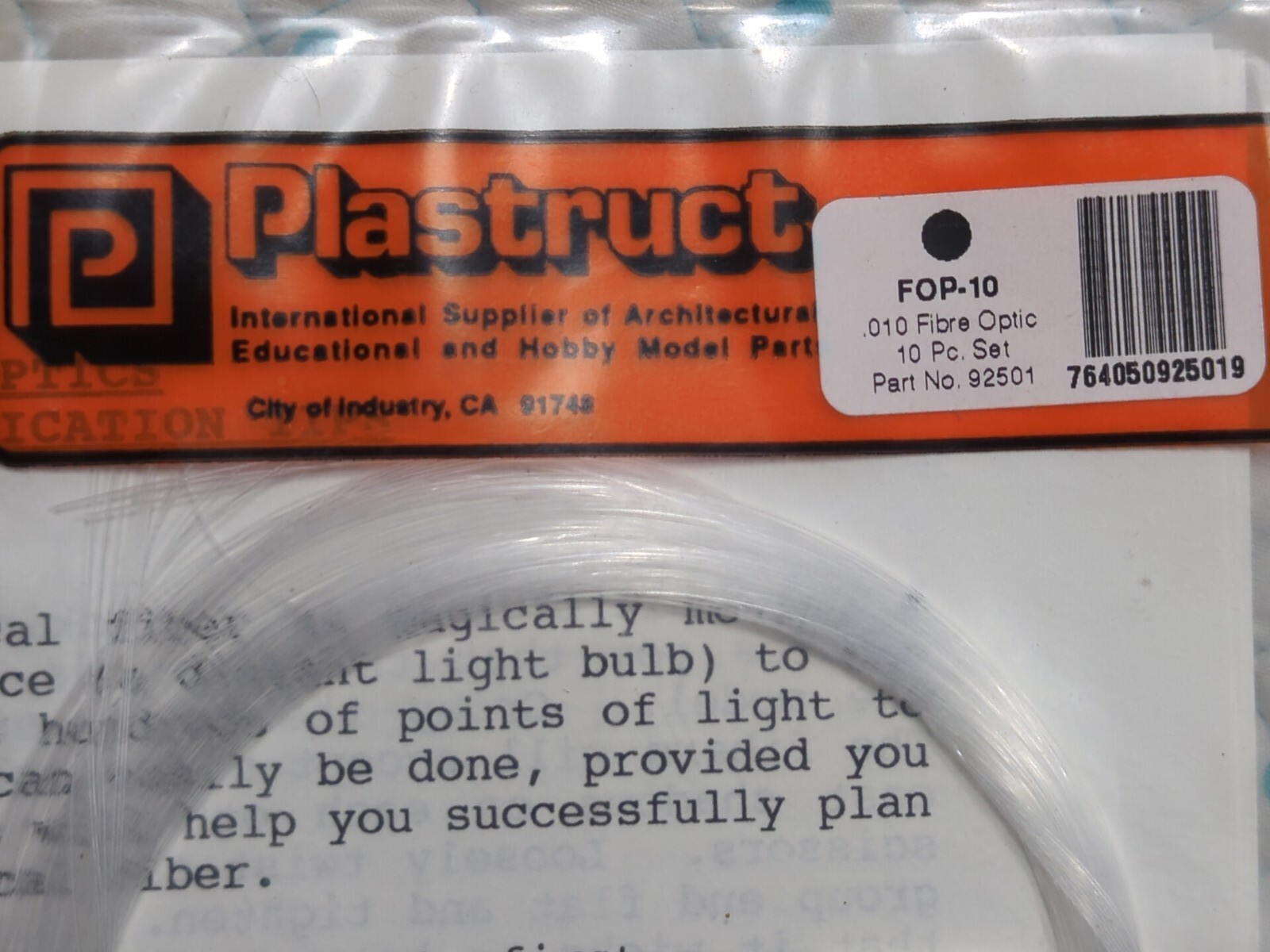 Plastruct PLS92501 FOP-10 Fibre Optics,.010 Cable 10 Piece Set, New In Package
